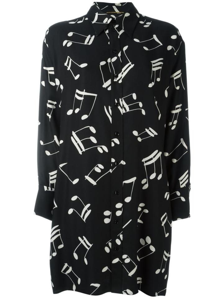 Saint Laurent Music Note Printed Shirt Dress, Women's, Size: 36, Black, Viscose