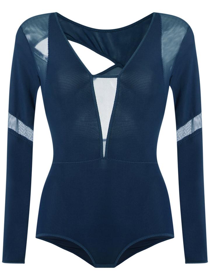 Giuliana Romanno - Long Sleeves Bodysuit - Women - Polyamide/spandex/elastane - M, Blue, Polyamide/spandex/elastane