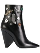 Saint Laurent Embellished Niki 85 Asymmetric Boots - Black