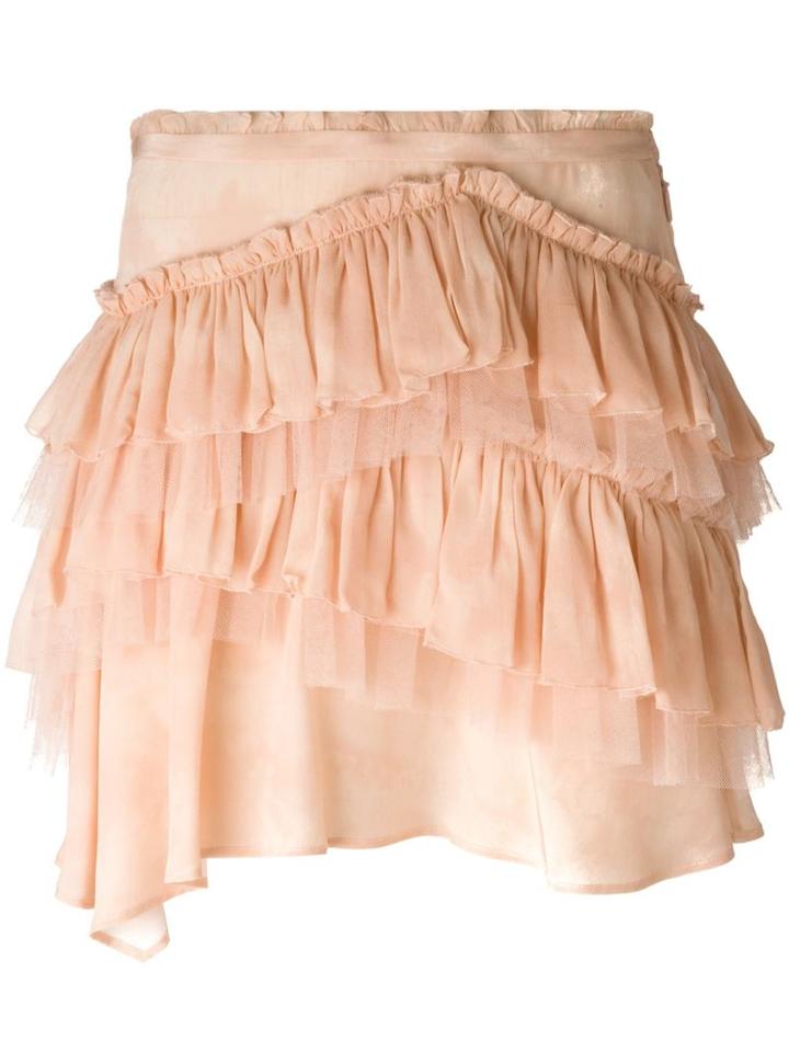 Roberto Cavalli - Ruffled Mini Skirt - Women - Silk - 38, Pink/purple, Silk