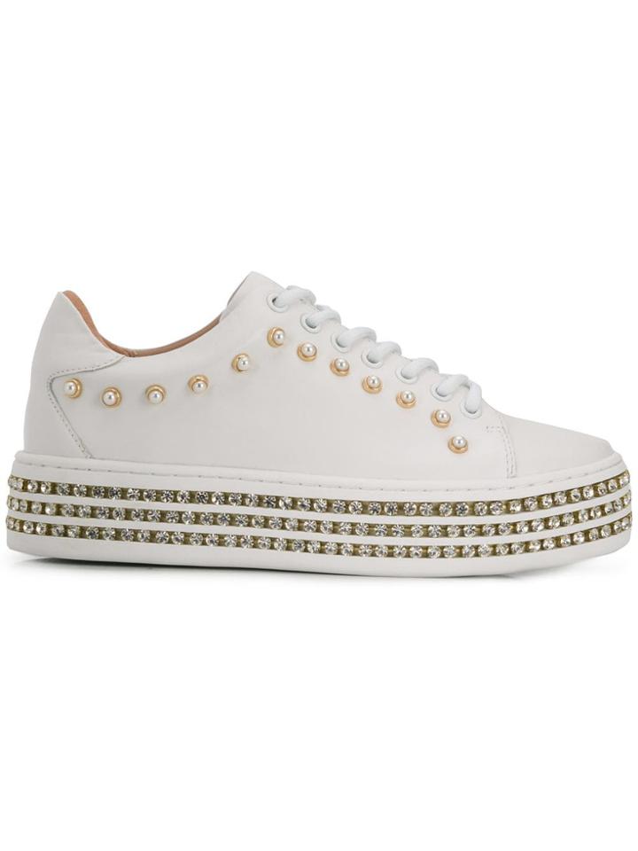 Twin-set Embellished Platform Sneakers - White
