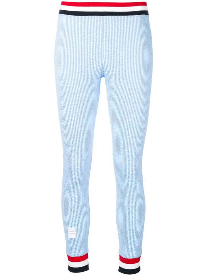 Thom Browne Rwb Trim Seersucker Leggings - Blue