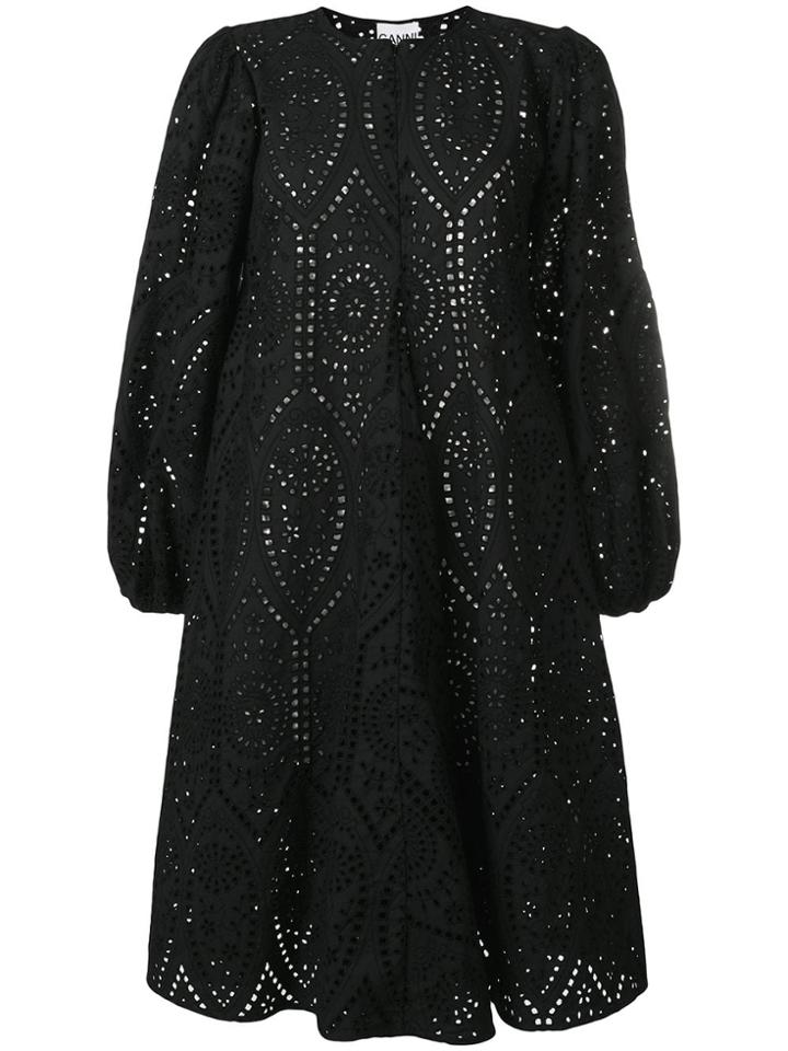 Ganni Broderie Anglaise Flared Dress - Black