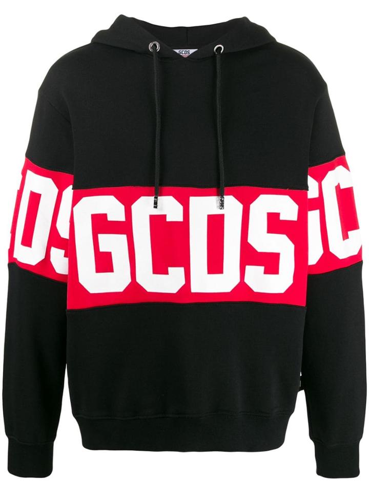 Gcds Oversized Logo Print Hoodie - Black