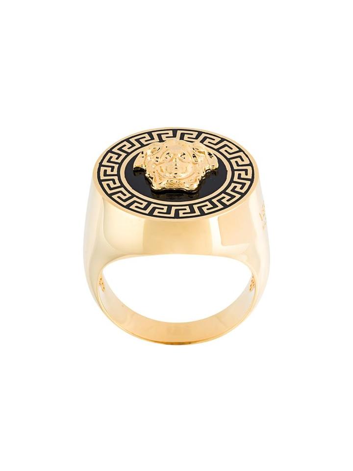 Versace 'greca Medusa' Ring, Men's, Size: Medium, Metallic
