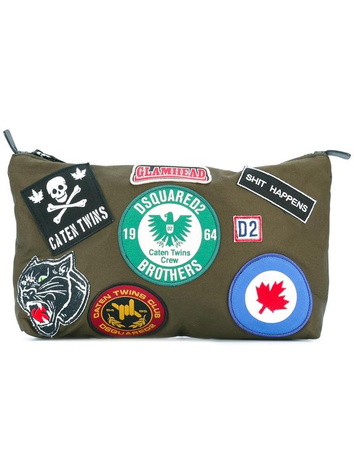 Dsquared2 Logo Patch Clutch Bag, Men's, Green, Cotton/calf Leather