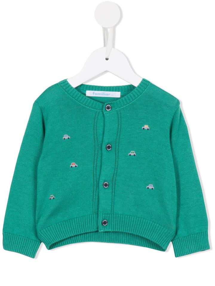 Familiar - Car Intarsia Cardigan - Kids - Silk/cotton - 6 Mth, Green