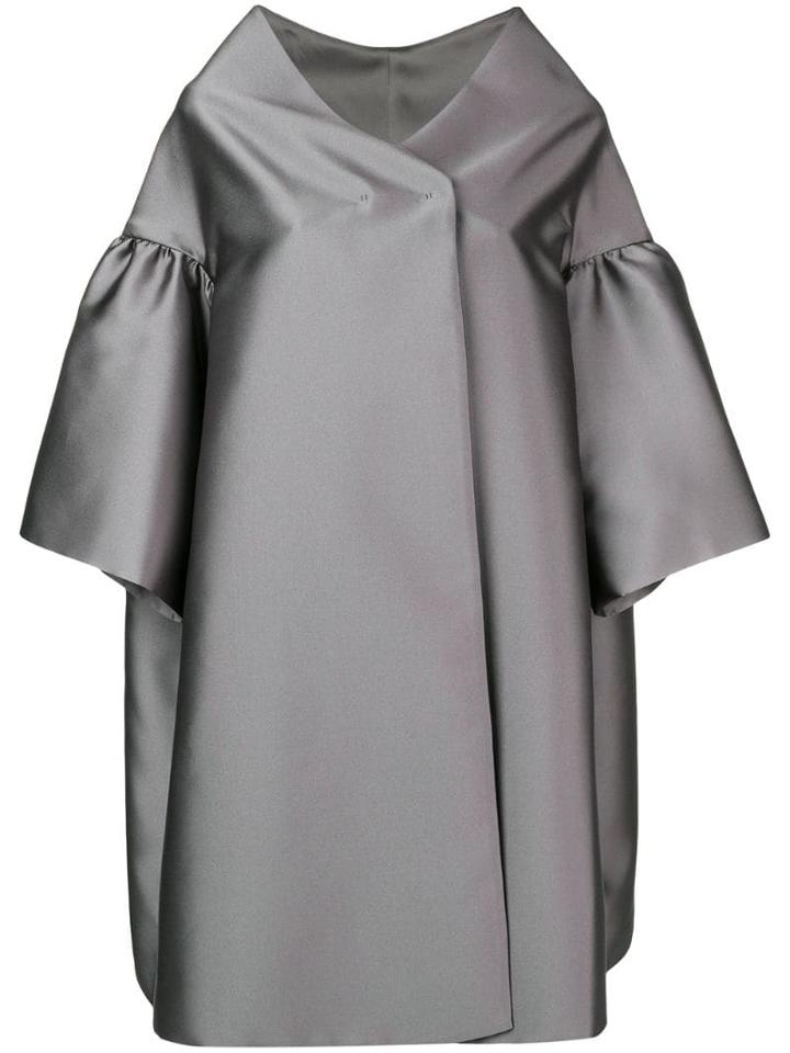 Alberta Ferretti Ruffle Sleeve Oversized Coat - Grey