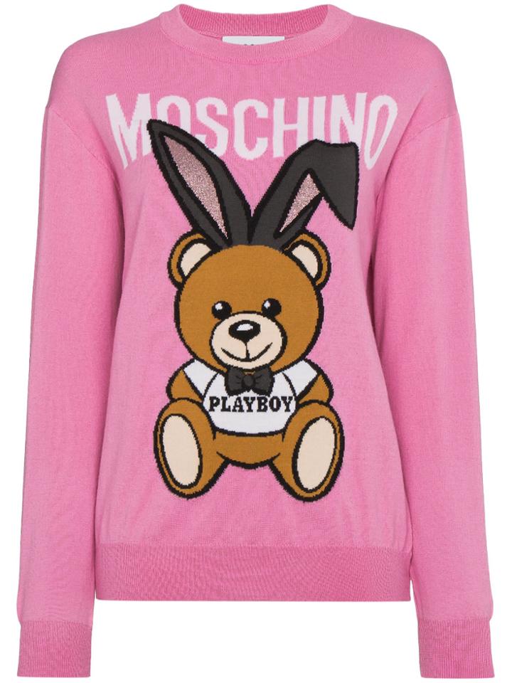 Moschino Wool Crew Neck Sweater With Bear Logo - Pink & Purple