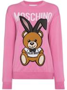 Moschino Wool Crew Neck Sweater With Bear Logo - Pink & Purple