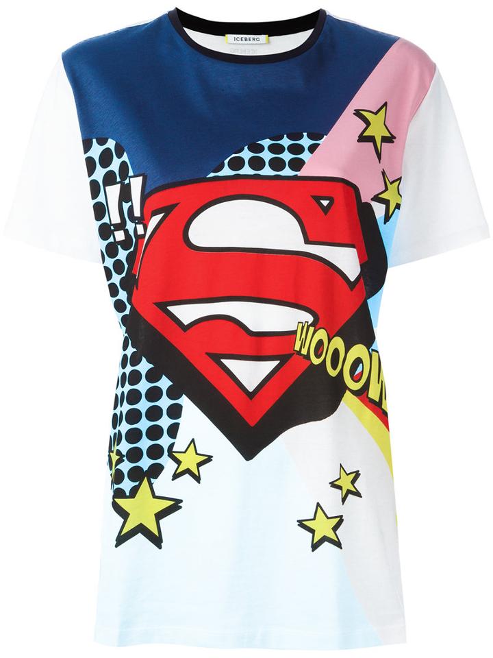 Iceberg Super Man Print T-shirt, Women's, Size: 42, White, Cotton