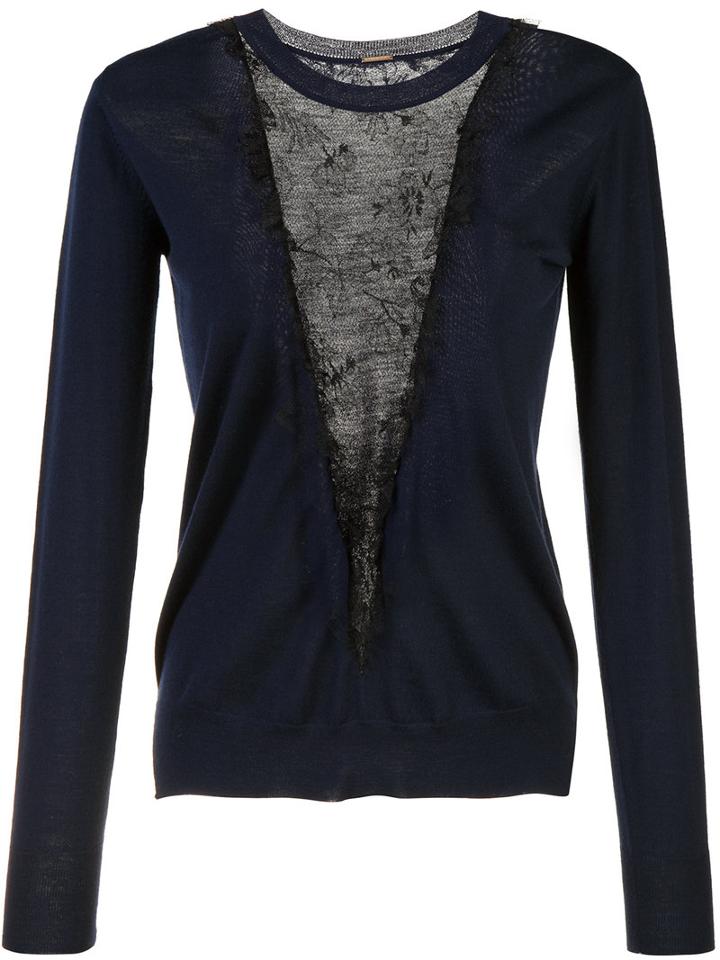 Adam Lippes Lace Panel Jumper, Women's, Size: Small, Blue, Merino/nylon
