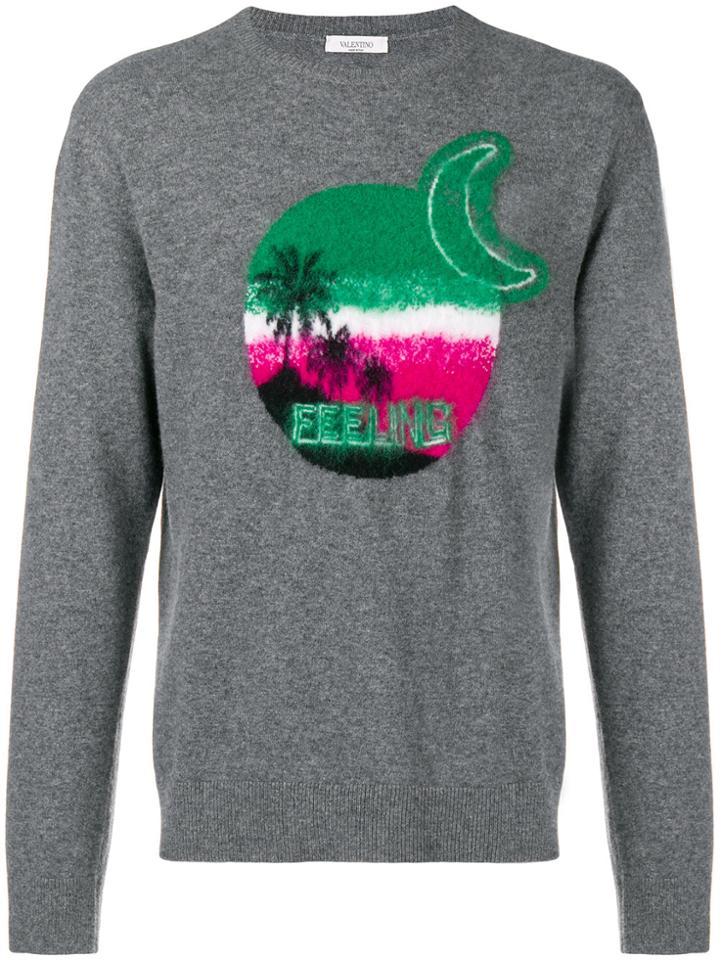Valentino Palm Long-sleeve Sweater - Grey