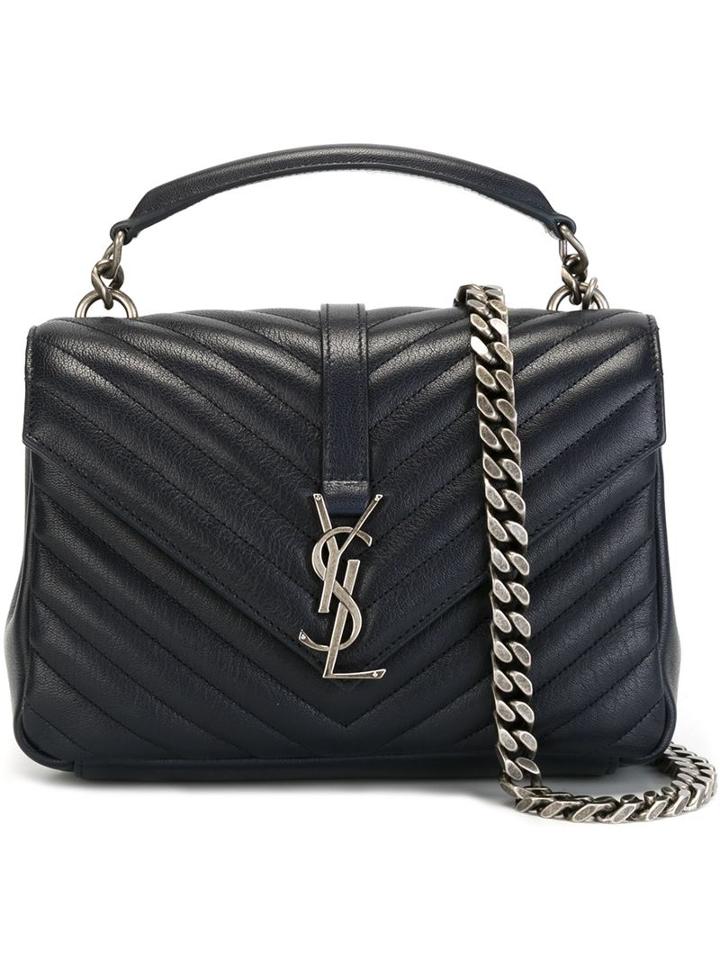 Saint Laurent Medium 'collège Monogram' Tote, Women's, Blue, Leather