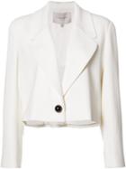 Single Button Cropped Jacket, Women's, Size: 12, White, Silk/wool, Carolina Herrera