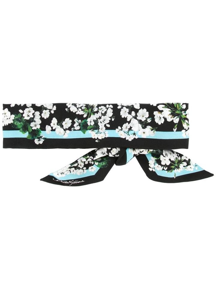 Dolce & Gabbana White Geranium Print Skinny Scarf - Green