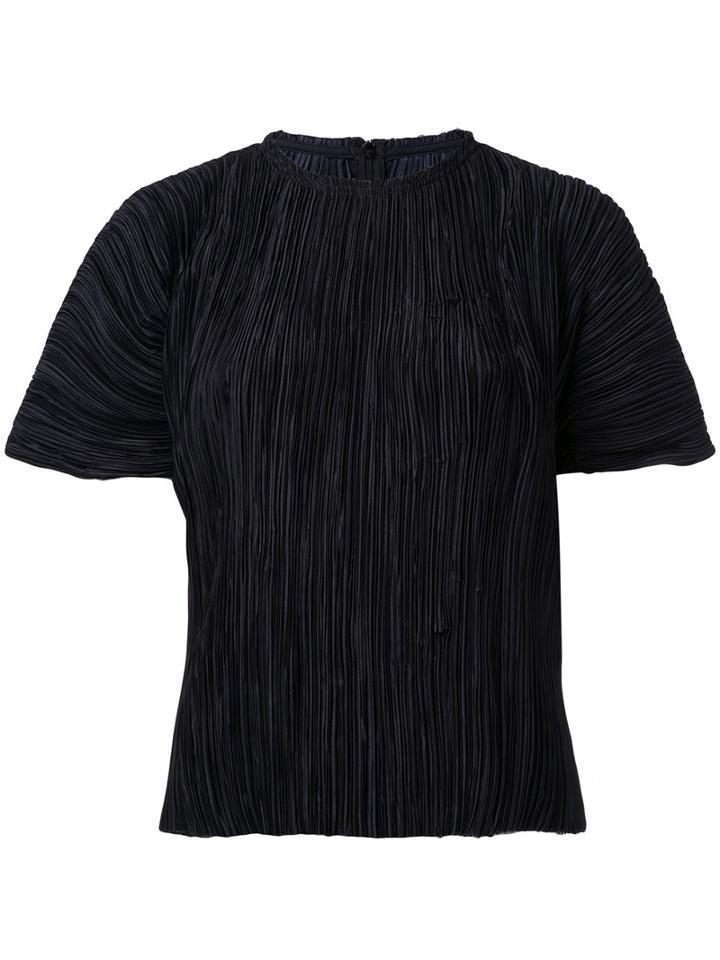 Haider Ackermann - Short Sleeve Pleated Top - Women - Polyester - 34, Black, Polyester