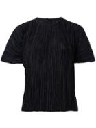 Haider Ackermann - Short Sleeve Pleated Top - Women - Polyester - 34, Black, Polyester