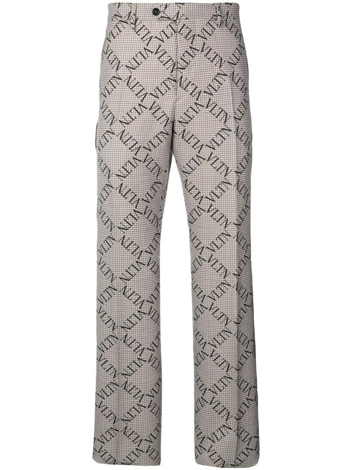 Valentino Checked Logo Tailored Trousers - Neutrals