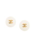 Chanel Vintage Cc Round Earrings - White