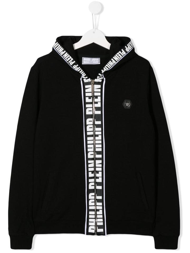 Philipp Plein Junior Logo Tape Zipped Hoodie - Black