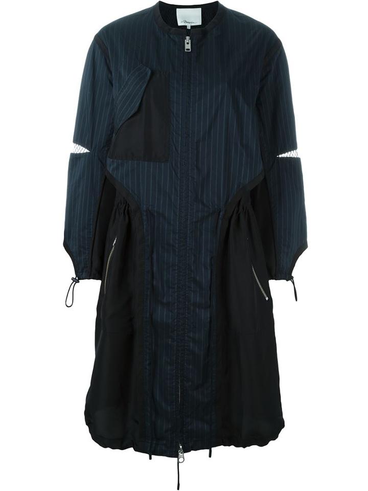 3.1 Phillip Lim Pinstriped Military Parka, Women's, Size: Xs, Blue, Silk/polyester/cotton