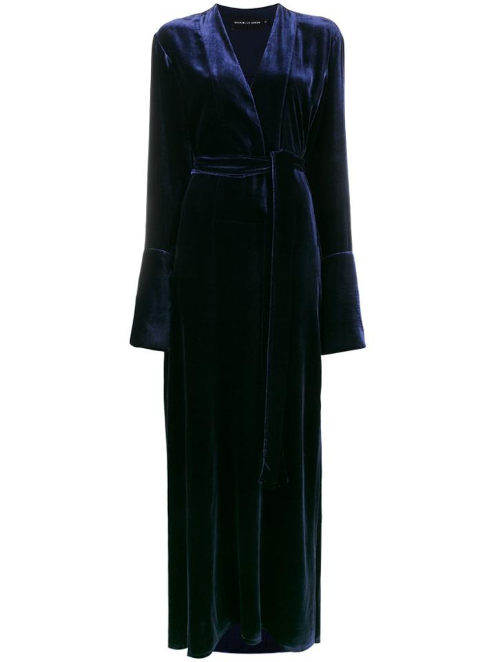 Michael Lo Sordo V-neck Velvet Side Slit Dress - Blue