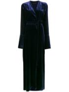 Michael Lo Sordo V-neck Velvet Side Slit Dress - Blue