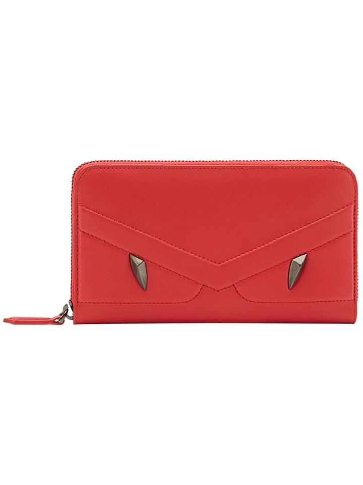 Fendi Zip-around Appliqué Wallet - Red