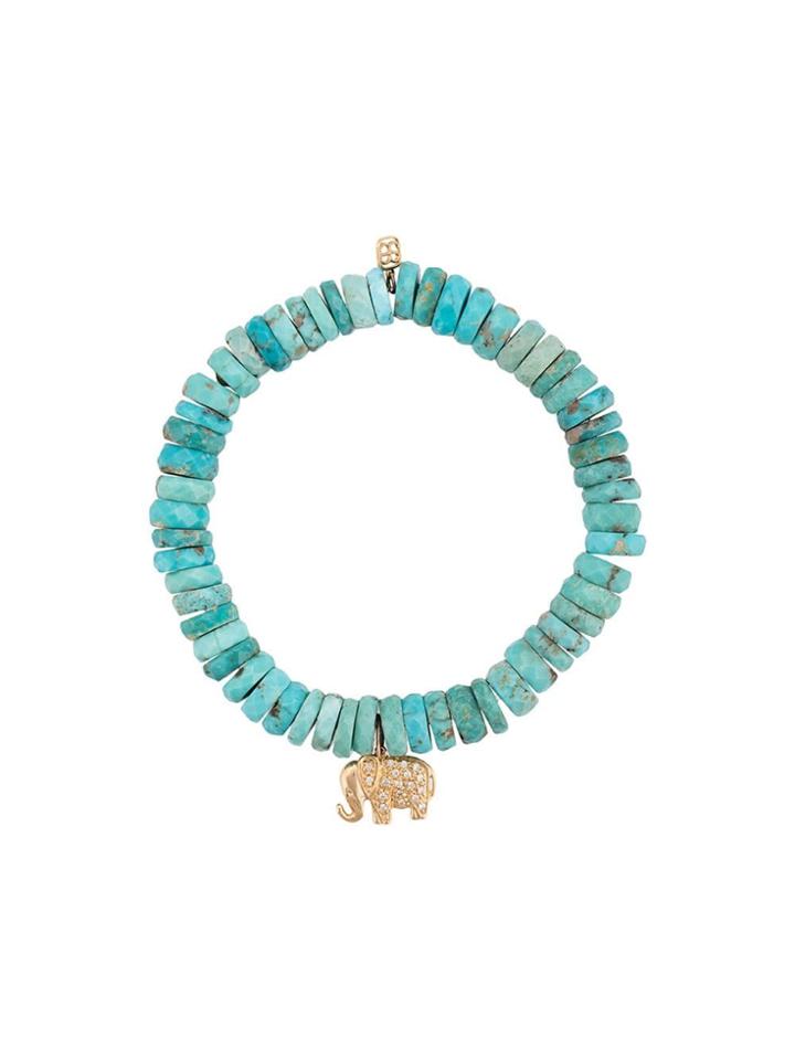 Sydney Evan 14kt Yellow Gold Diamond Elephant Charm Turquoise Beaded