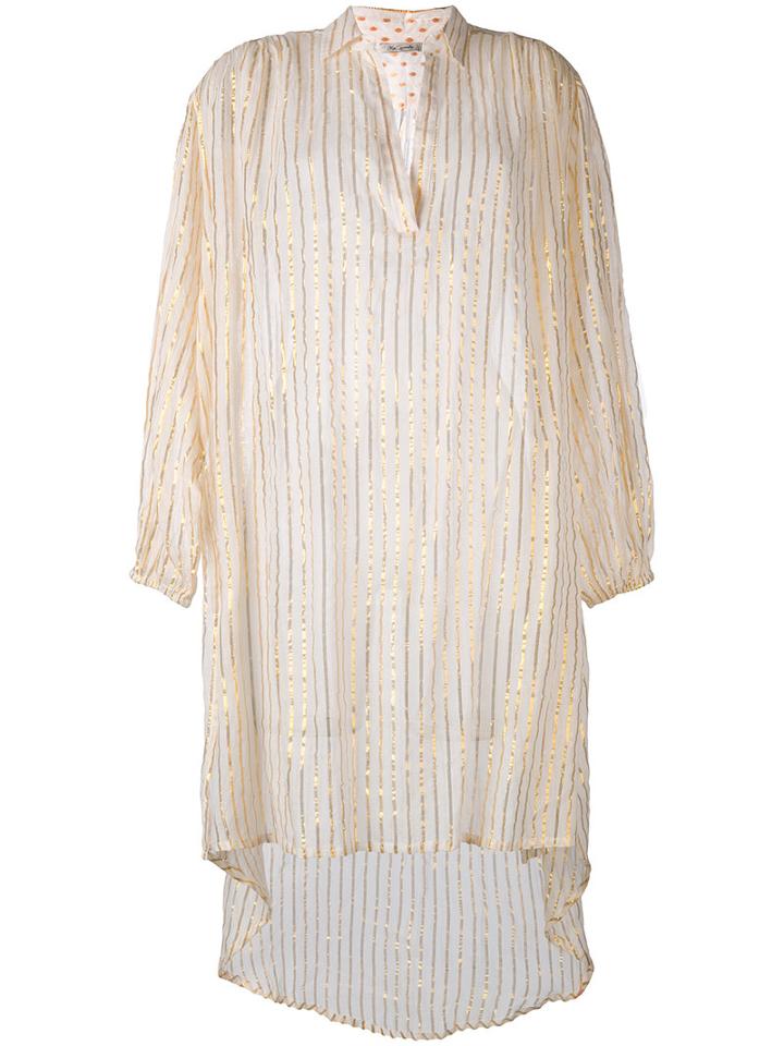 Mes Demoiselles Metallic Striped Elongated Shirt, Women's, Size: 1, White, Cotton/lurex