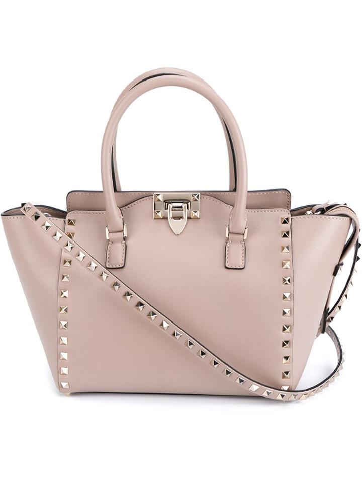 Valentino Small 'rockstud' Trapeze Tote - Nude & Neutrals