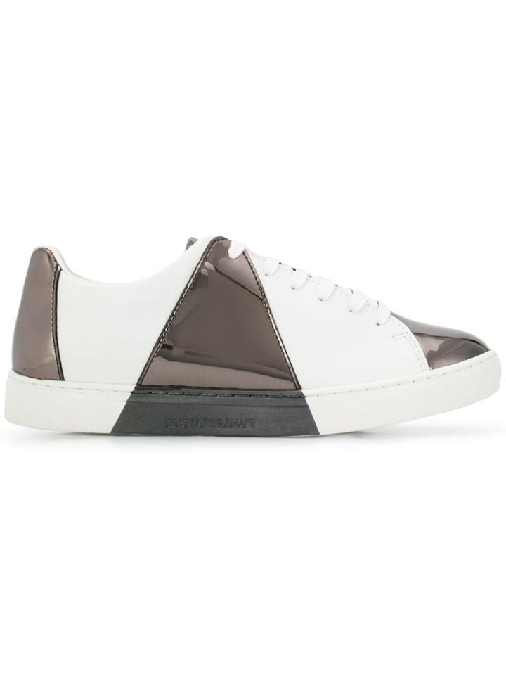 Emporio Armani Classic Sneakers With Mirror Panels - White