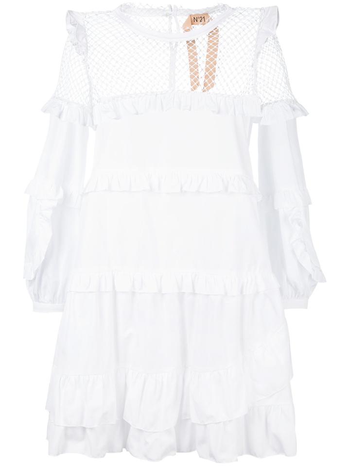 No21 Mesh Overlay Ruffle Dress - White