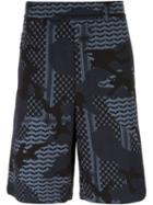 Neil Barrett Patterned Camouflage Shorts, Men's, Size: 46, Black, Cotton/polyamide/spandex/elastane