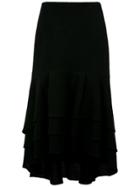 Olympiah Ruffled Midi Skirt - Black