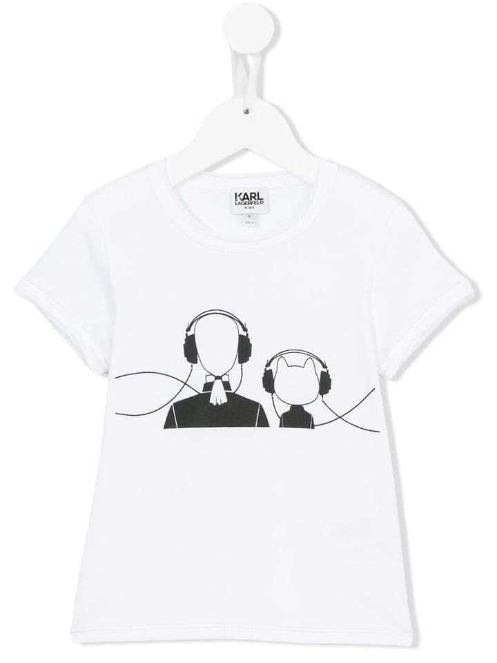 Karl Lagerfeld Kids Headphone Print T-shirt, Girl's, Size: 10 Yrs, White