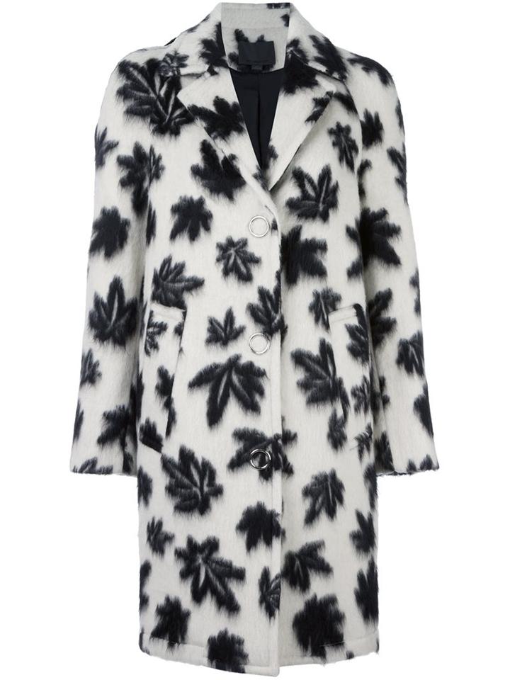 Alexander Wang Leaf Motif Car Coat, Women's, Size: 2, Black, Polyester/viscose/virgin Wool