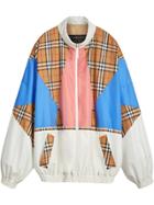 Burberry Vintage Check Panel Silk Shell Suit Jacket - White