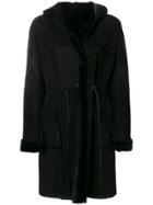 Liska Hooded Shearling Coat - Black