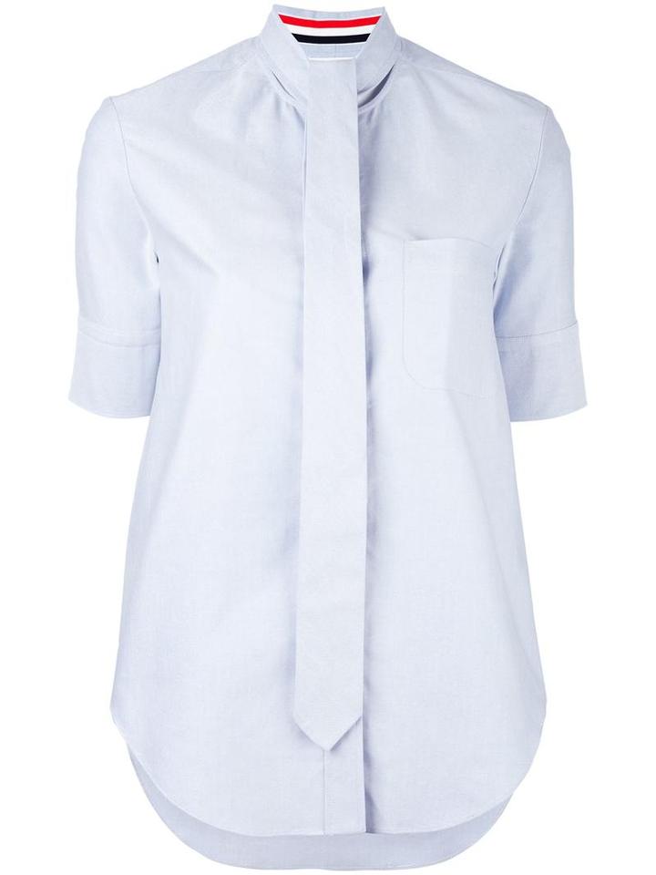 Thom Browne Shortsleeved Tie Shirt, Women's, Size: 38, Blue, Cotton