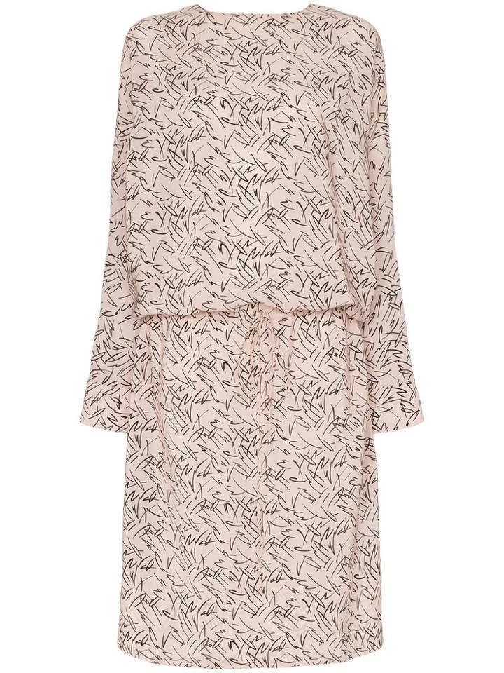 Plan C Leaf Print V Back Silk Dress - Pink