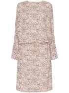 Plan C Leaf Print V Back Silk Dress - Pink