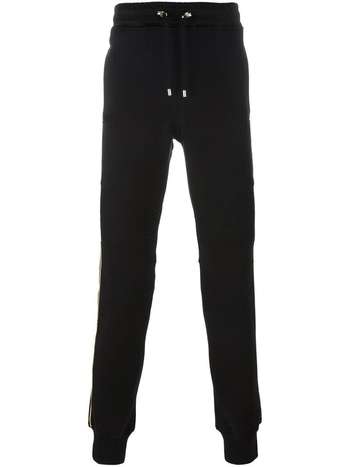 Balmain Biker Track Pants, Men's, Size: Small, Black, Cotton/polyester/polyurethane/cupro