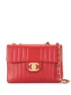 Chanel Vintage Jumbo Xl Quilted Cc Logos Chain Shoulder Bag - Red