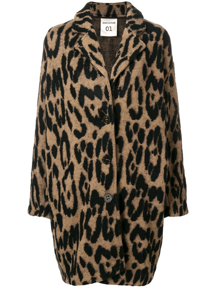 Semicouture Leopard Print Cardi-coat - Brown