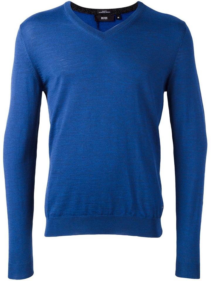 Armani Jeans V-neck Pullover, Men's, Size: Large, Blue, Wool