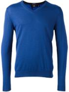 Armani Jeans V-neck Pullover, Men's, Size: Large, Blue, Wool