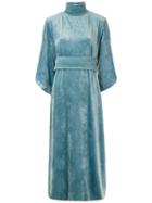 Framed High Neck Velvet Dress - Blue