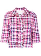Msgm Fringe-trim Check Tweed Jacket - Pink